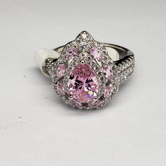 💎Pear Shaped Pink Posh Fashion Ring with Pave Stones - Picture 4 of 6